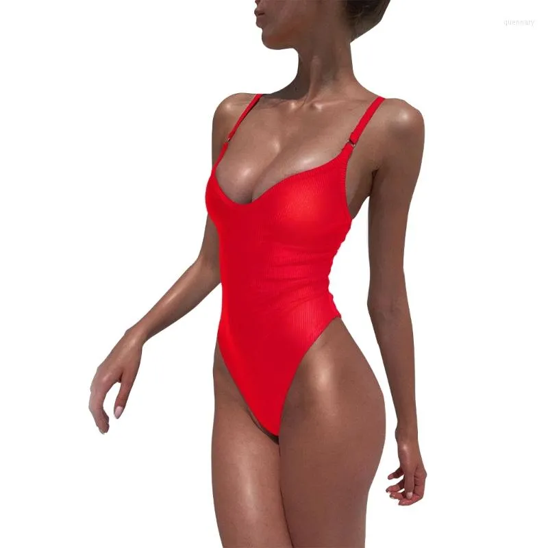 Adjustable Strap One Piece Swimsuit For Women Solid Color With Chest  Gathered Wrap Party, Push Up Bandage, And Backless Design From Quennary,  $14.1