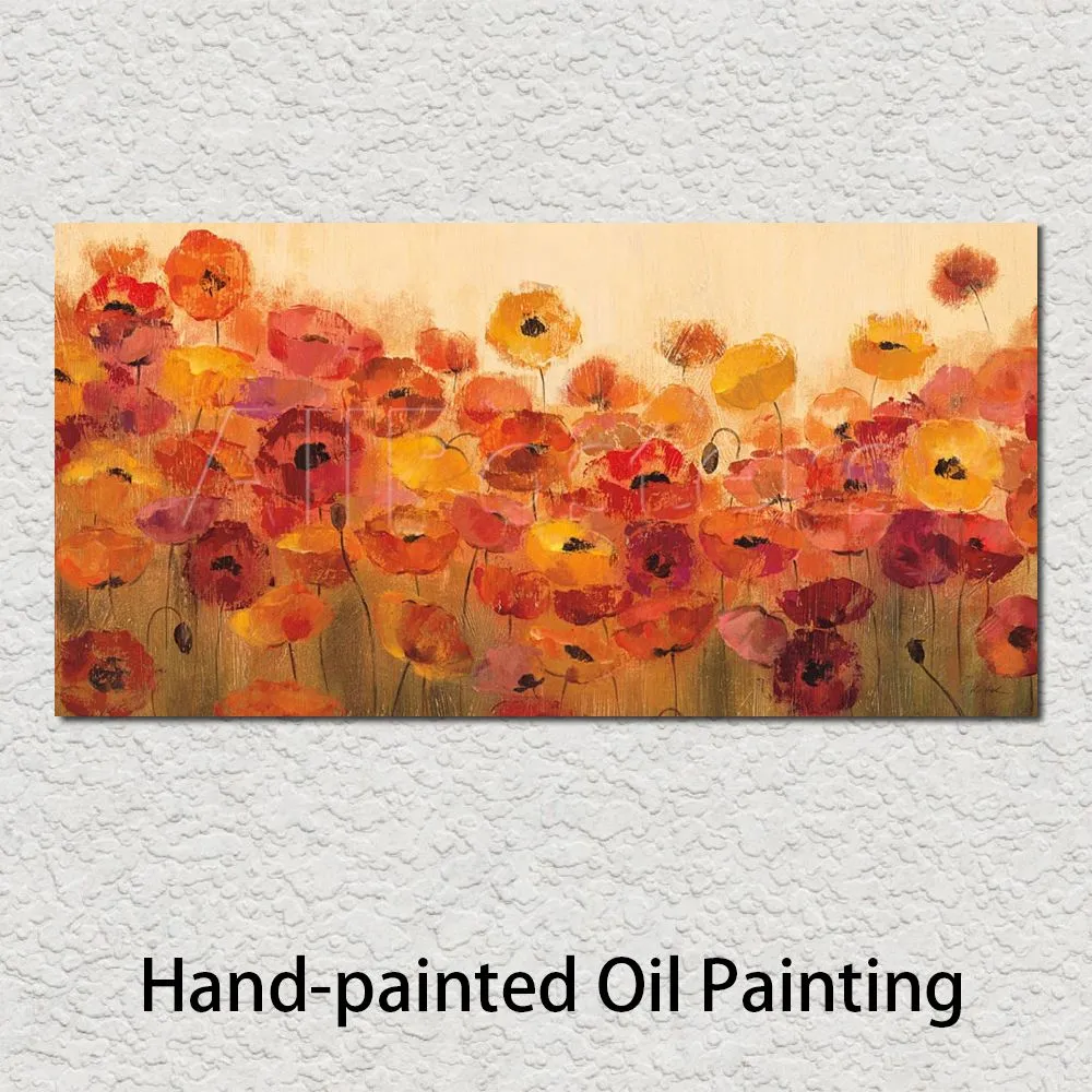 Flower Oil Paintings Summer Poppies Canvas Picture Modern Art Hand Painted Large Long for Office Room Wall Decoration