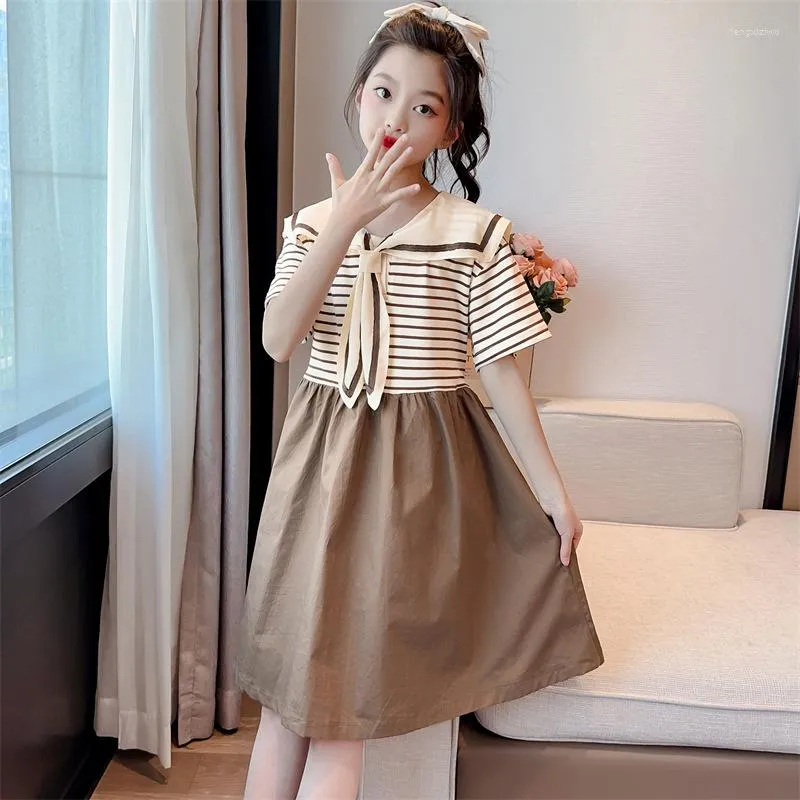 Girl Dresses Kids For Girls 2023 Fashion Medium and Big Children Knee Length Casual Sailor Collar Preppy Style Princess Dress