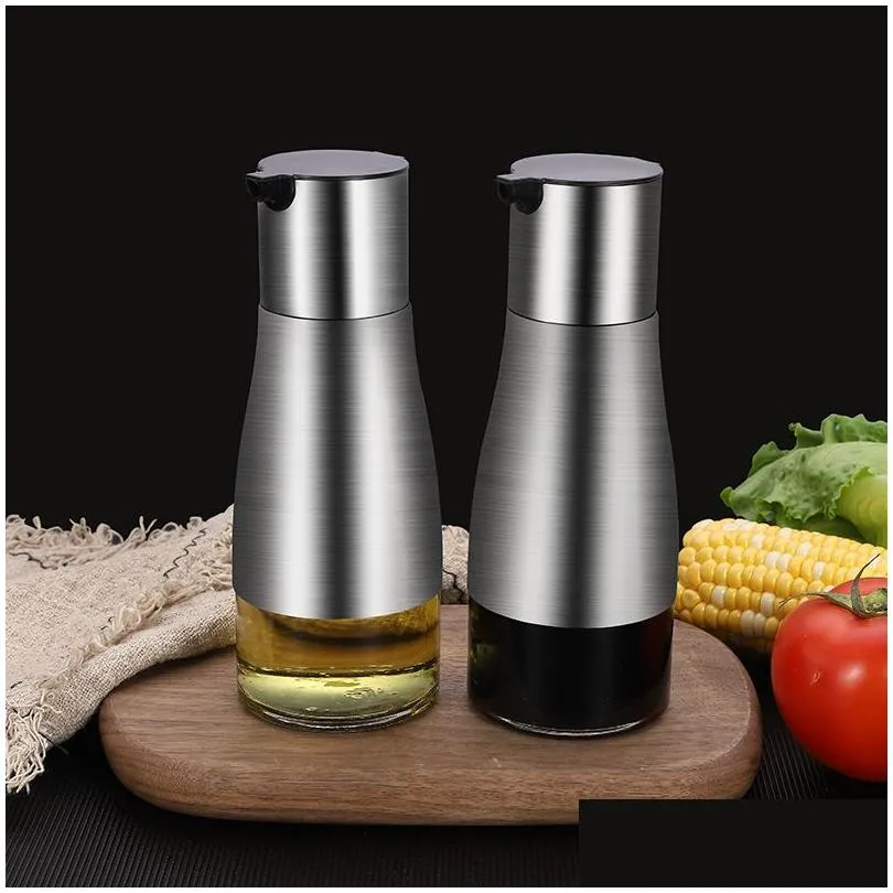 Ustensiles de cuisine Distributeur d'huile d'olive en verre en acier inoxydable Vinaigre et bouteille de sauce soja Contrôlable Conception sans goutte 11Oz / 320Ml Jk200 Dhgnr