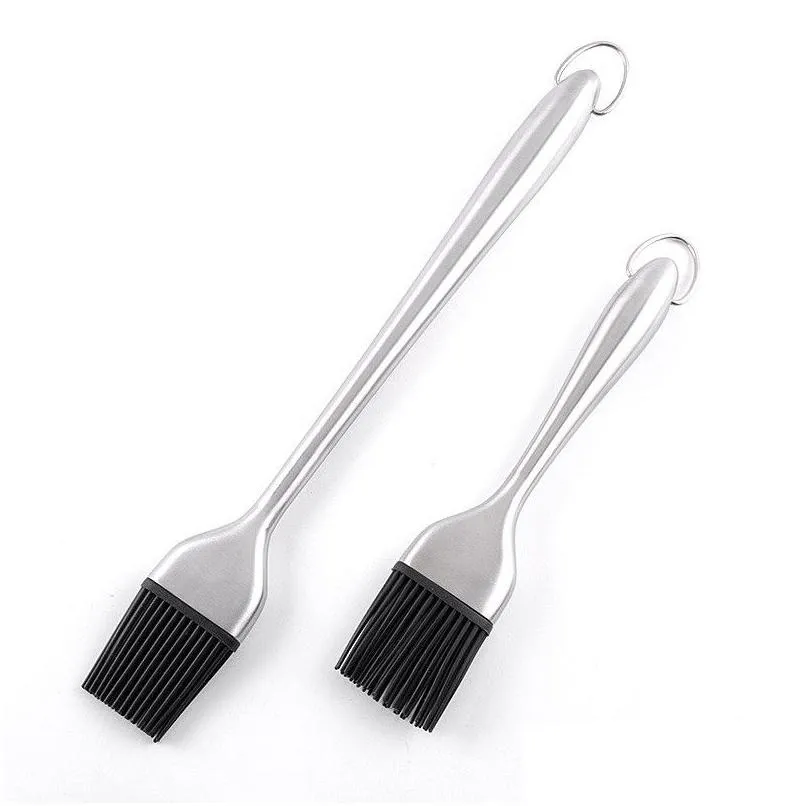 BBQ-Werkzeuge Zubehör Sile Sauce Basting Pinsel Edelstahlgriff Gebäck Grill zum Kochen Marinieren JK2007XB Drop Deliver Dhnds