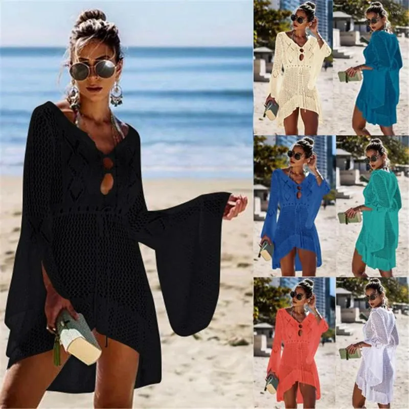 Günlük Elbiseler Seksi Cover Up Bikini Kadın Mayo Cover-up Plaj Mayo Örgü Mayo Örgü Elbise Tunik Robe Giymek