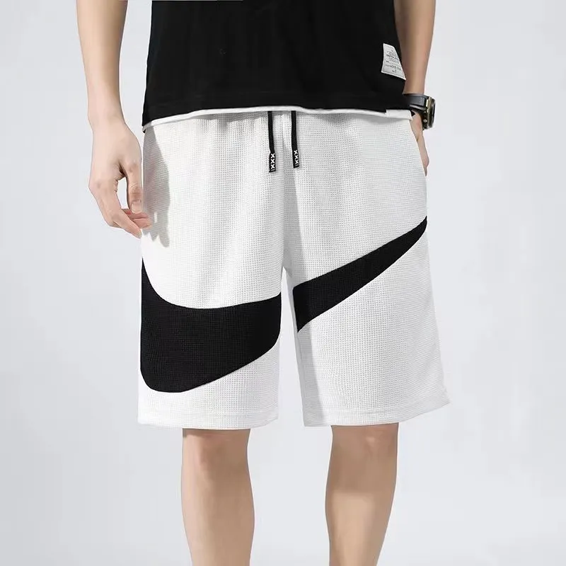 Shorts masculinos de grife de gancho grande, tendência da moda de luxo, marca de cinco quartos, calças de basquete soltas respiráveis, esportes ao ar livre, patchwork, calças de praia
