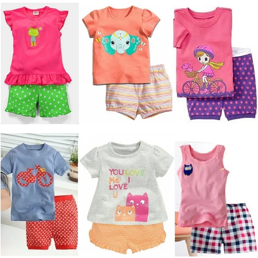 Ensembles de vêtements Hooyi bébé filles tenues 100% coton été à manches courtes enfants t-shirts shorts pantalons 2 3 4 5 6 7 ans pyjama fille vêtements de nuit 230628