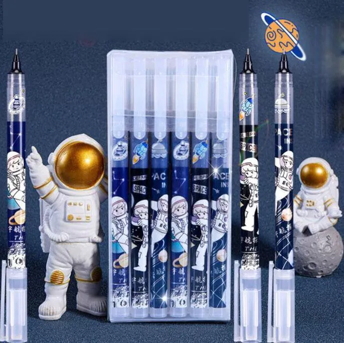 Penne 36 pezzi/lotto astronauta Penna liquida dritta per gel di liquido carino da 0,5 mm inchiostro nero firma penne regalo di cartoleria promozionale