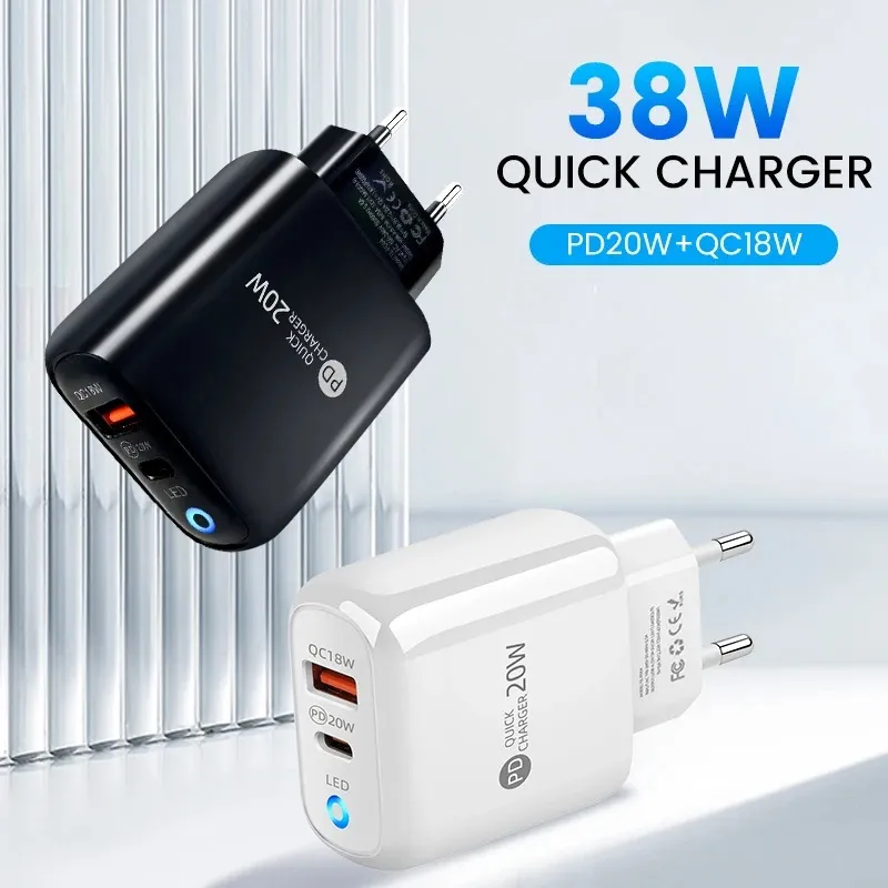 Chargeur rapide PD 20W 18W QC3.0 Type C Chargeur rapide Adaptateur USB 2 ports US EU UK Plug Chargeur mural pour plusieurs modèles de téléphones