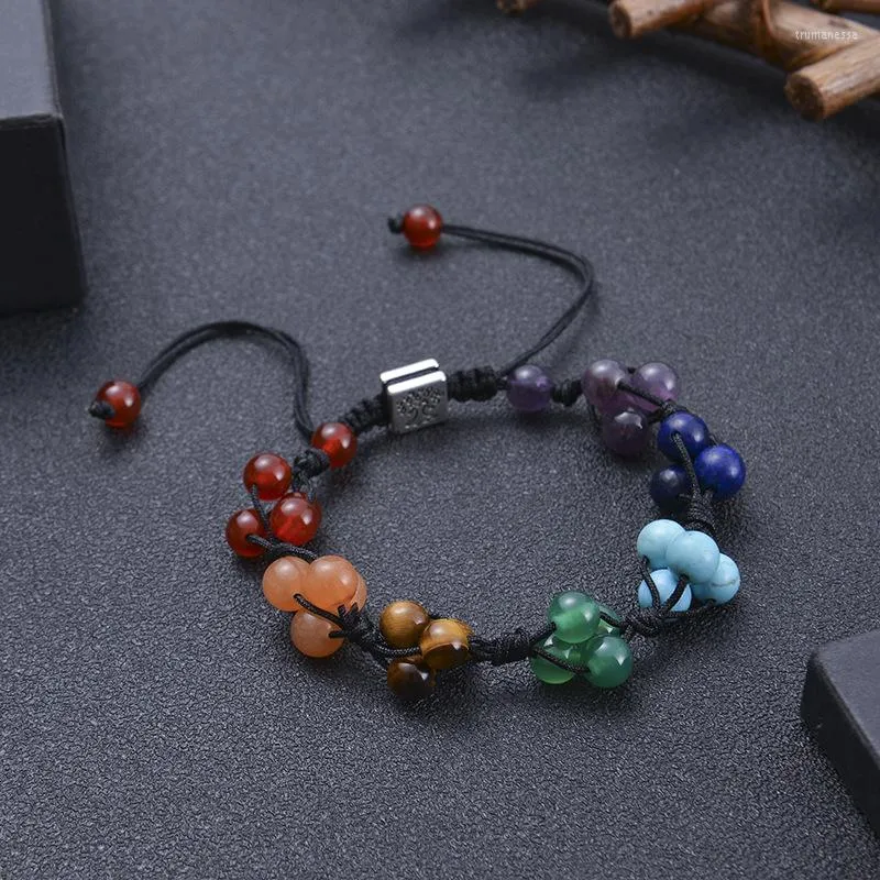 Bracelets porte-bonheur 7 Chakra Pierre Perles Main Tressé Hommes Femmes Réglable Reiki Yoga Guérison Perlé Bracelet Arbre De Vie Bijoux