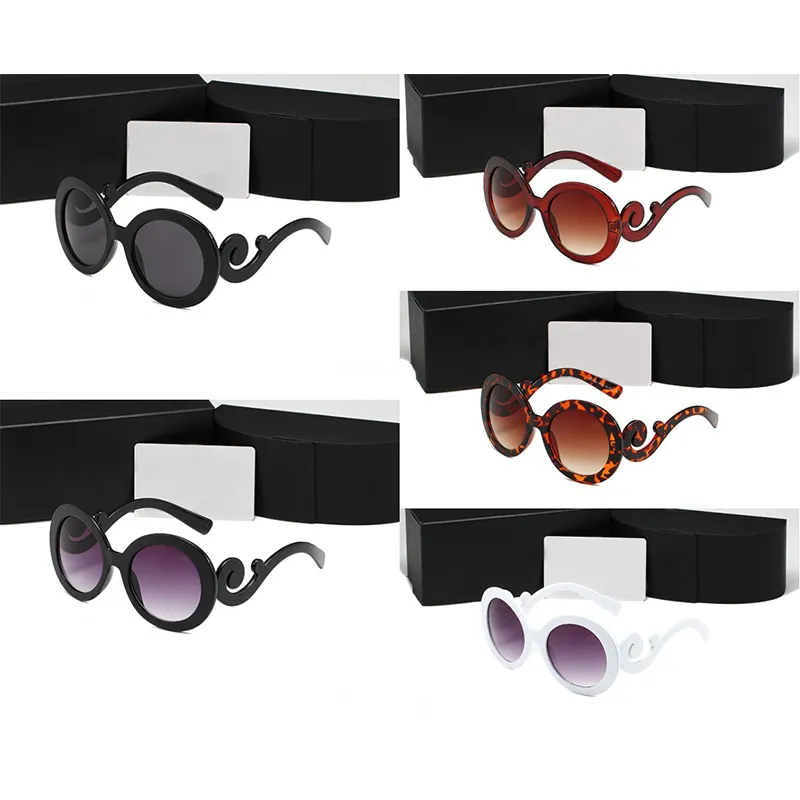 Óculos de sol masculinos de luxo com armação oval circular Óculos de proteção contra radiação para ambientes externos femininos Acessórios de moda com caixa para assinatura