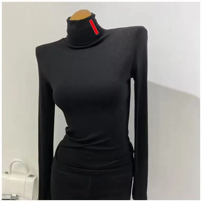 レディースセーターウールブラウスシャツ女性デザイナーシャツハイネックバッジセーターショートスタイルレディスリムジャンパースウェットシャツS-3XL