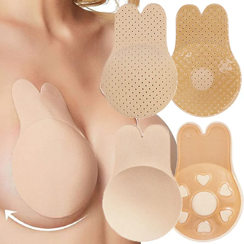 Breast Pad Reusable Rabbit Nipple Cover Pasties Push Up Stickers Adhesive Invisible Bra Lift Tape Women Nipples Covers Silicone Pads 230628