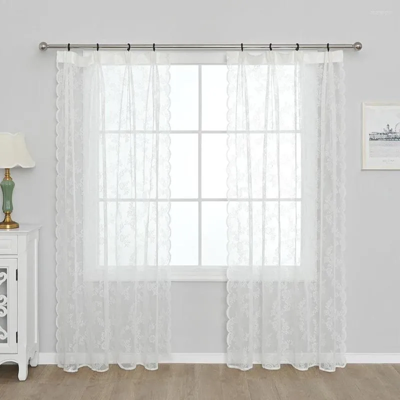 Rideau blanc broderie Tulle rideaux dentelle vague pour salon chambre fenêtre translucide décoration de la maison