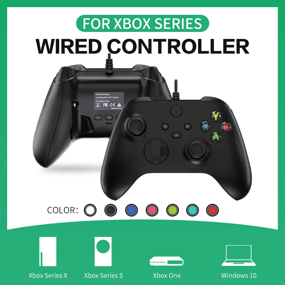 Spelkontroller trådbundet handtag joystick gamepad för Xbox One Series Controller Wired White Box Packaging