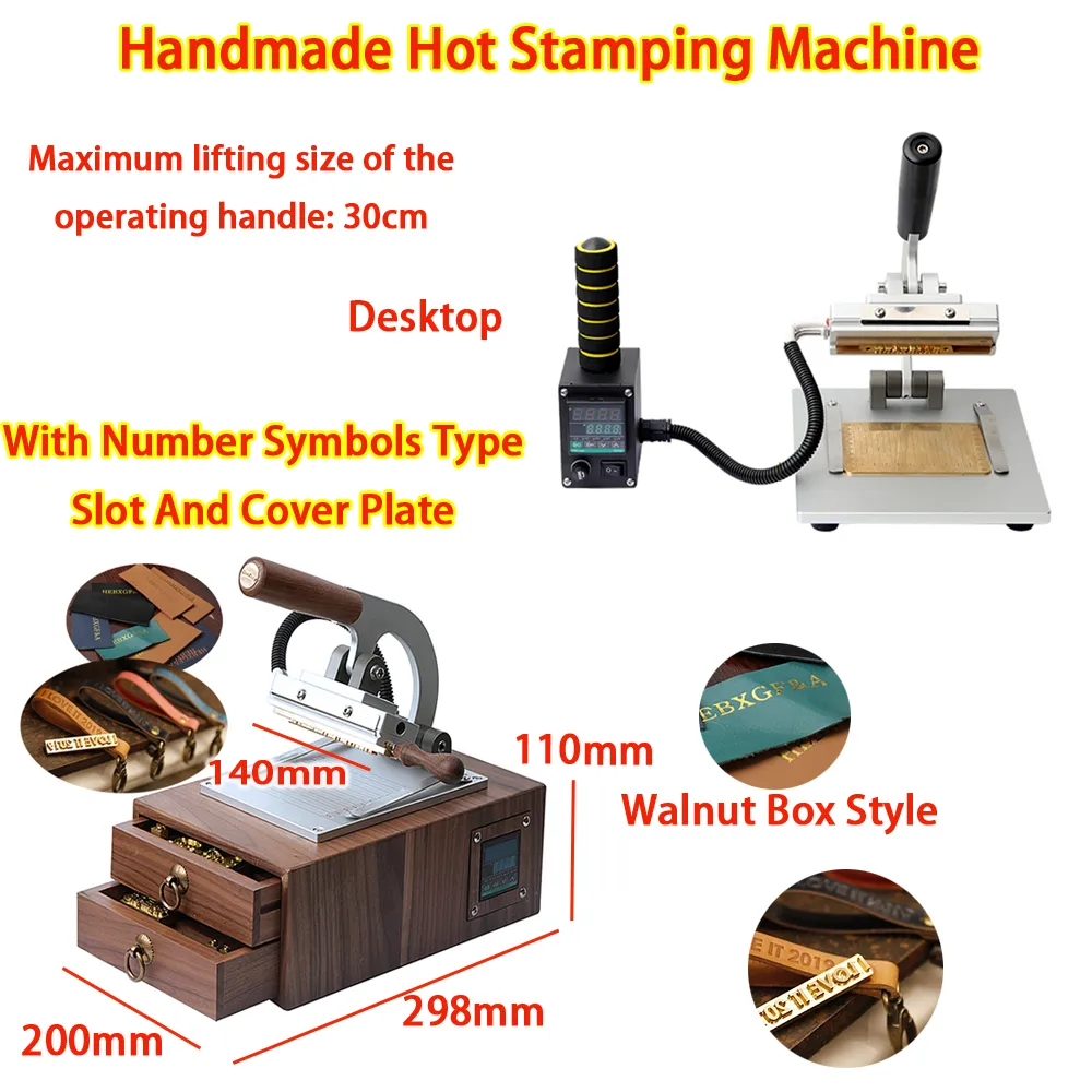 آلة مكتب ختم الرباعة الساخنة المصنوعة يدويًا أو نمط صندوق الجوز مع رموز الأرقام من نوع الفتحة ولوحة الغلاف لشعار البضائع الجلدية