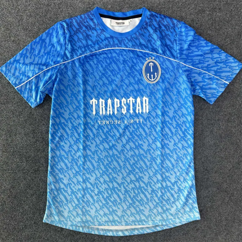 Mens Designer Trapstar T Shirt Voetbal Jersey Mesh Blauw Nr 22