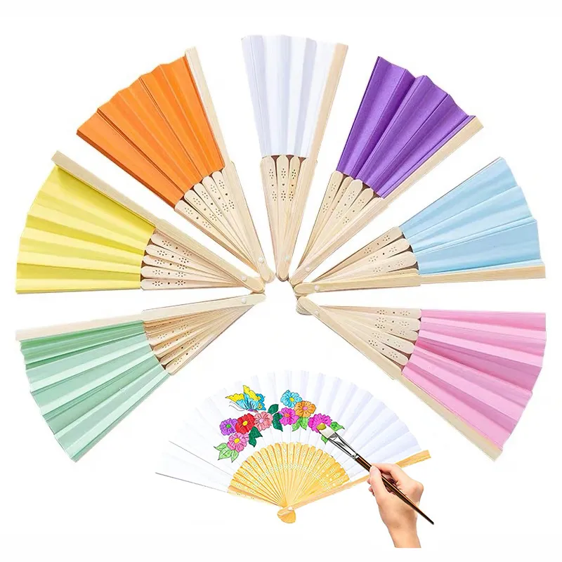 DIY Folding Fan Solid Color Single Sided Paper Fan Children's Painting Gift Wedding Gift Party Favors