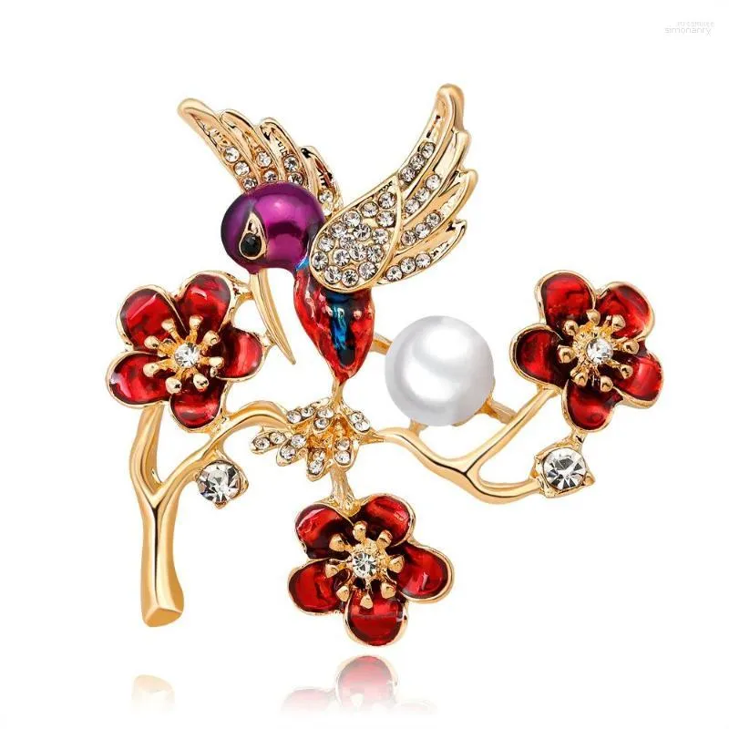 Broches Schoonheid Emaille Vogel Bloem Voor Vrouwen Strass Imitatie Parel Bruiloften Casual Kantoor Broche Pins Geschenken