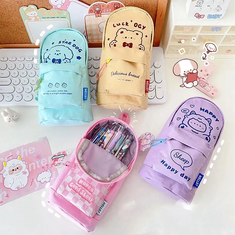 حقيبة ظهر صغيرة برسوم كرتونية مقلمة Kawaii Girls Boys حقيبة مستلزمات القرطاسية المدرسية عالية السعة Pencilcase