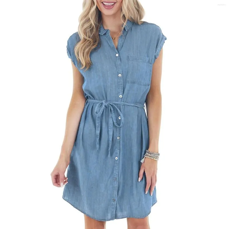 Denim Dress for Women Sleeveless Tank Short Bodycon Dresses V Neck Button  Down Frayed Hem Tunic Jean Dress Tops - Walmart.com