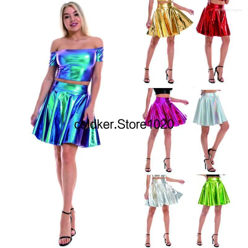 Jupes multicolore femmes Faux cuir plissé mode décontracté taille haute grande balançoire Stretch PVC Mini jupe courte discothèque S-XL