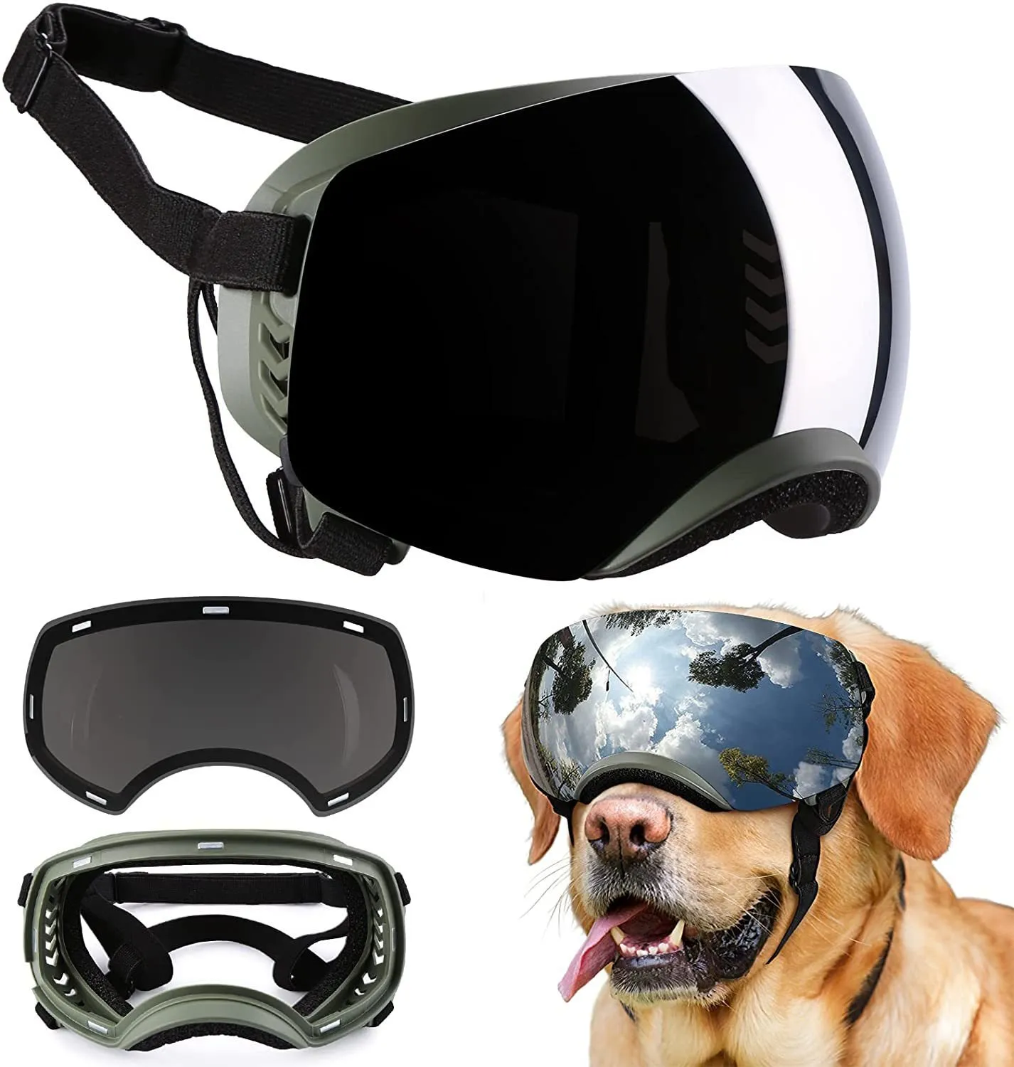 Óculos de vestuário para cães Ownpets com alça ajustável design magnético lente destacável e proteção UV para tamanho médio grande 230628