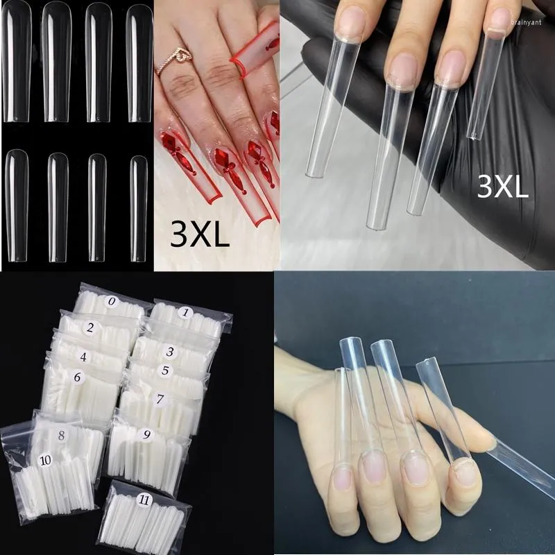 偽の爪120pcs xxxl余分な長いcoの爪の先端クリアアクリルストレートフレンチバレリーナアートfor diy salons