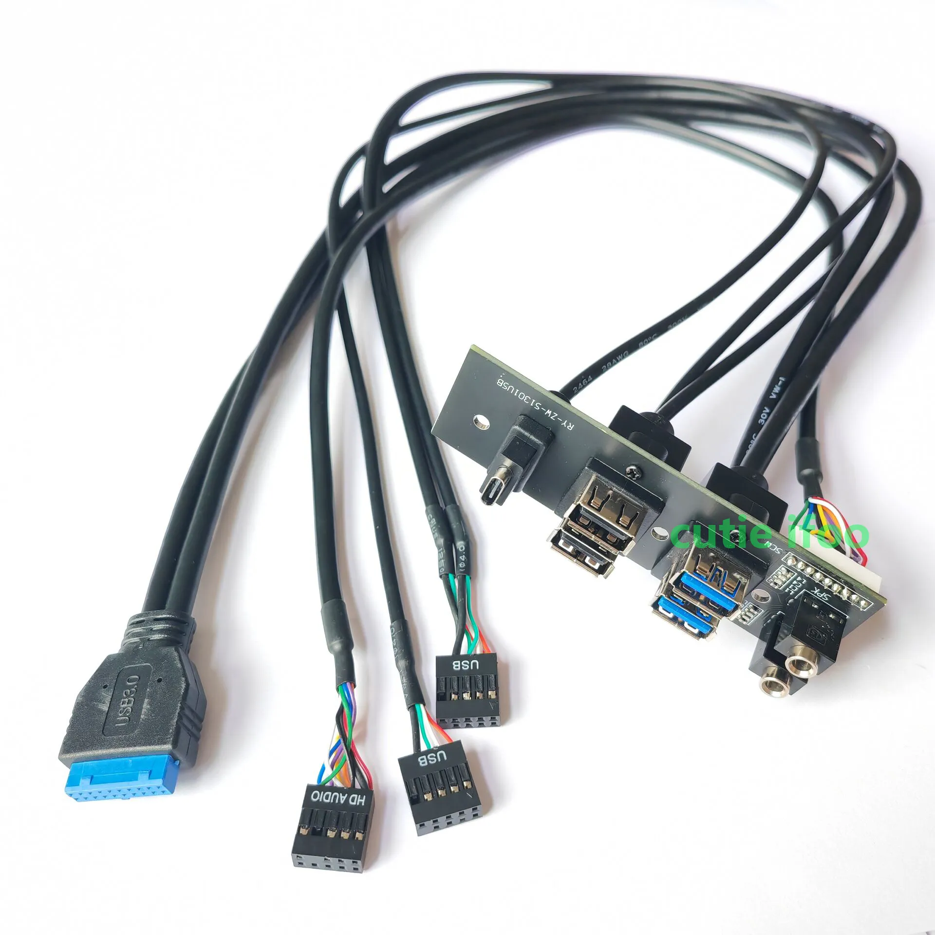 Câble de panneau avant d'extension de carte mère d'ordinateur 19Pin 9Pin à type-c 2 ports USB 2.0 3.0 HD Audio 3.5mm cordon de prise de haut-parleur micro