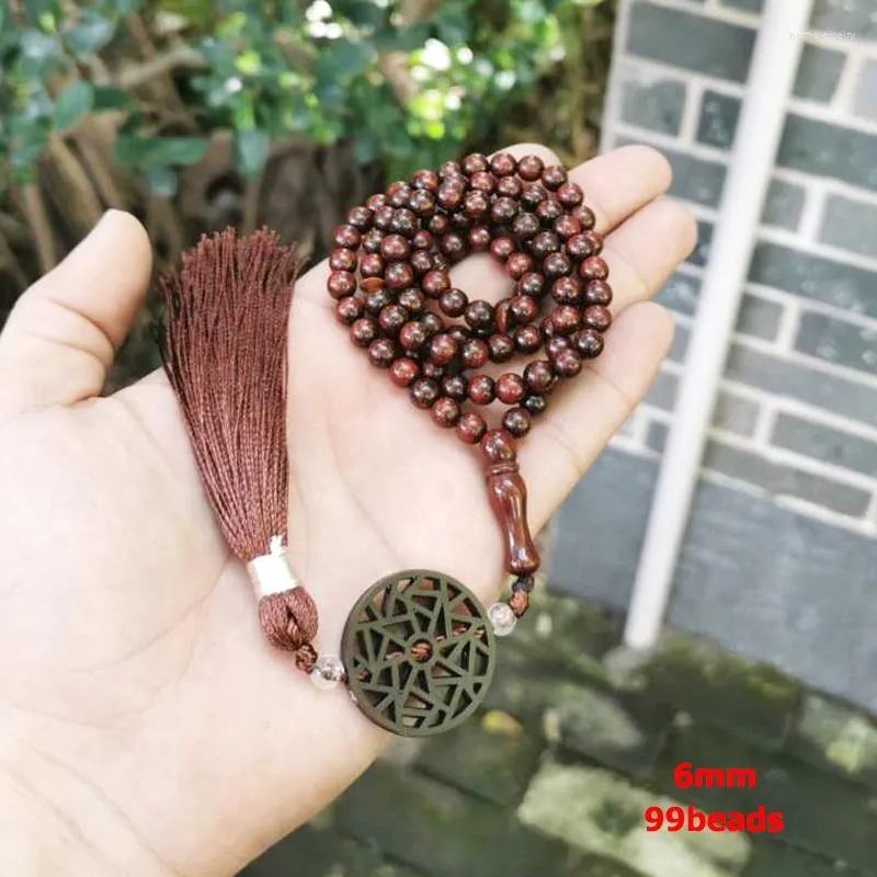 Strand Tasbih Natural Red Wood Mans Misbaha 99 Bönpärlor Islamiska smycken Arabiska modearmband