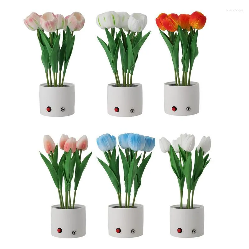 Night Lights Tulips Artificial Flowers LED Light Bouquet Bedroom Bedside Dormitory Decoration Atmosphere INS Table Lamp