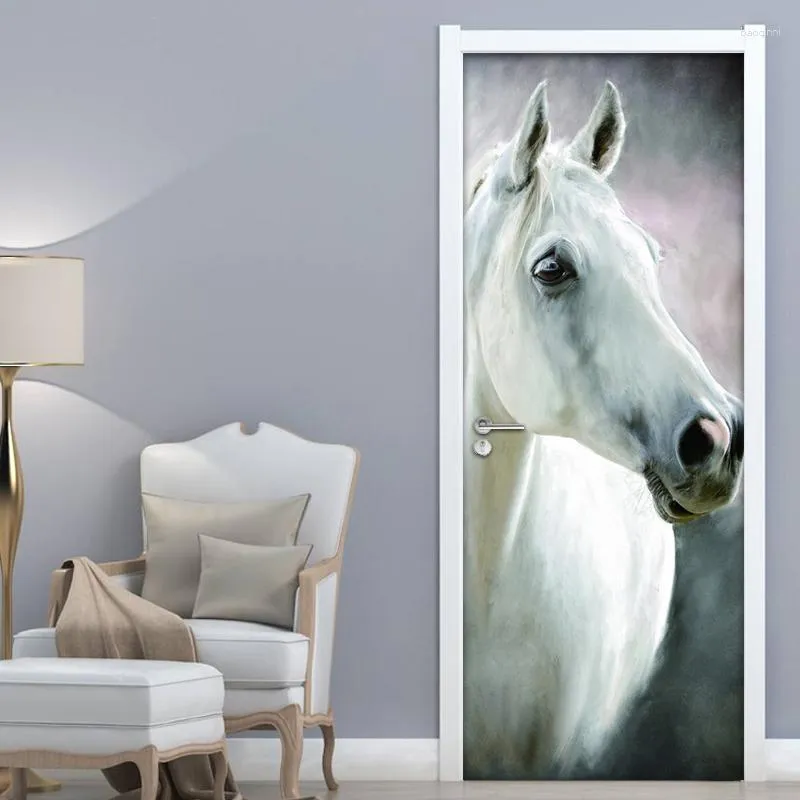 Fonds d'écran Animal Cheval Creative DIY Auto-adhésif Porte Autocollant 3D Mural Mur Photos Pour Salon Chambre Étude Po Papier Peint