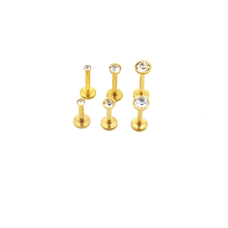 Navel Bell Button Rings Crystal Monroe Lip Piercing Labret Studs Tragus Cartilage Earrings Helix Bar Internally Threaded Gold Color m 4mm 230628