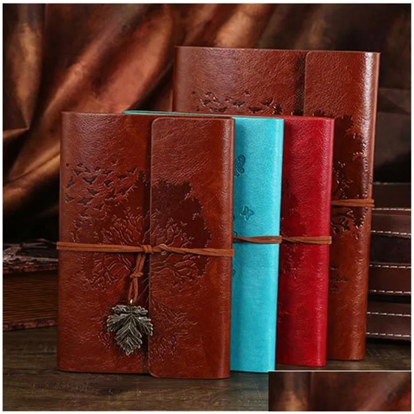 Bloc-notes Vintage Binder Embossed Travelers Pu Leather Journal Notebook Rechargeable Retro Spiral Diary Sketchbook Kdjk2112 Drop Delive Dh7Ur