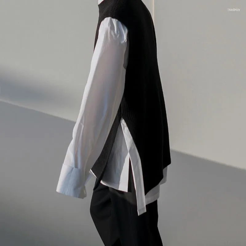 Men's Casual Shirts Men's Autumn Men's Long Sleeve Side Split White Shirt 2023 Fashion Loose Korean Trend Blouse Mans Single Breast