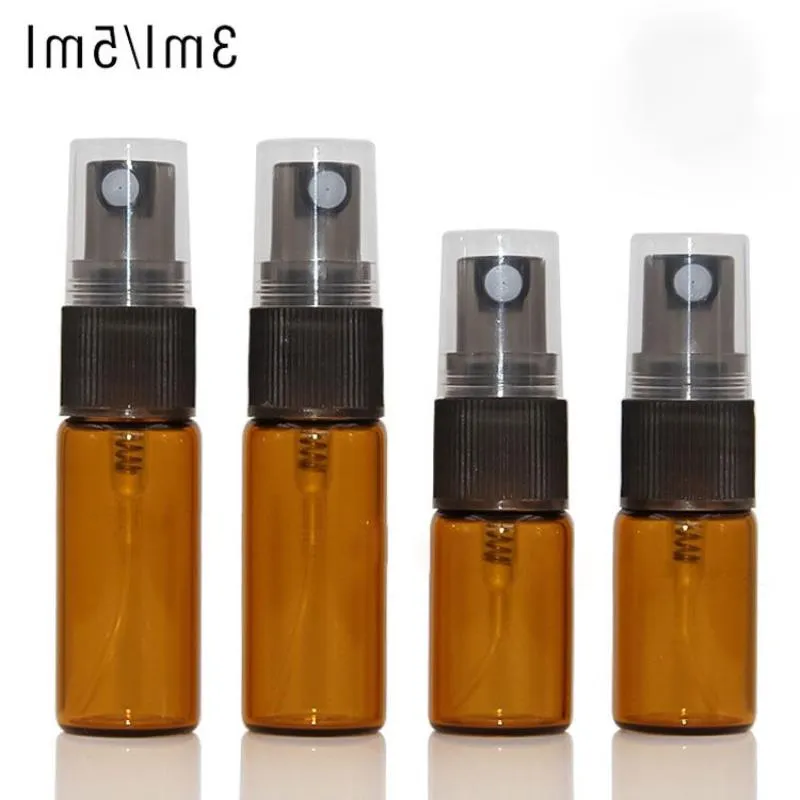 Wholesale Amber Glass Bottle 3ml 5ml 10ml Sprayer Bottles With Black Fine Mist Pump Sprayer For