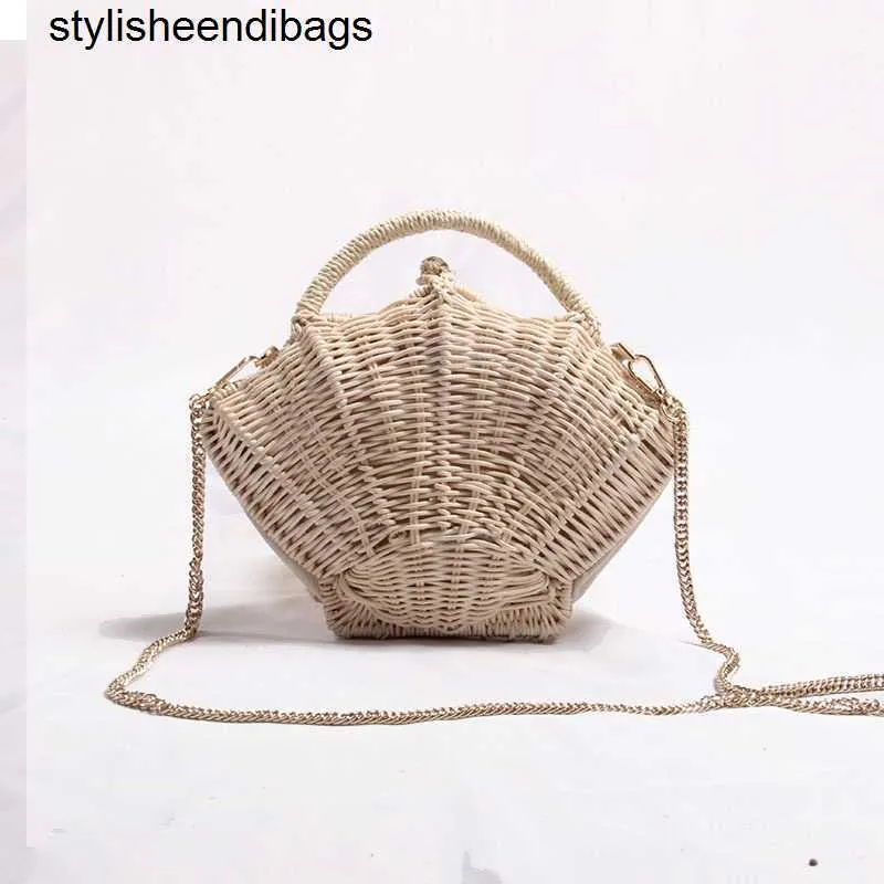 Totes Shell-shaped chain small Messenger Bag rattan woven ins shoulder portable beach vacation Straw bag stylisheendibags