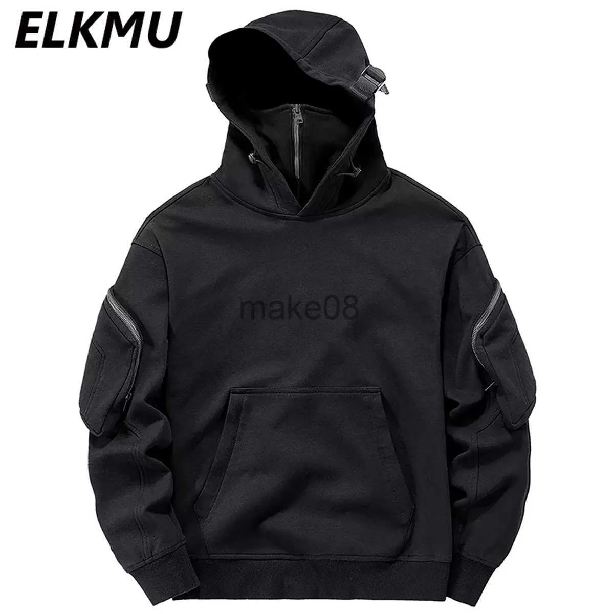 Moletons Masculinos Moletons Streetwear Moletons Harajuku Y2K Hip Hop Moletons Máscara Gola Alta Pulôveres à Prova de Vento Preto Escuro Techwear Cargo Tops J230629