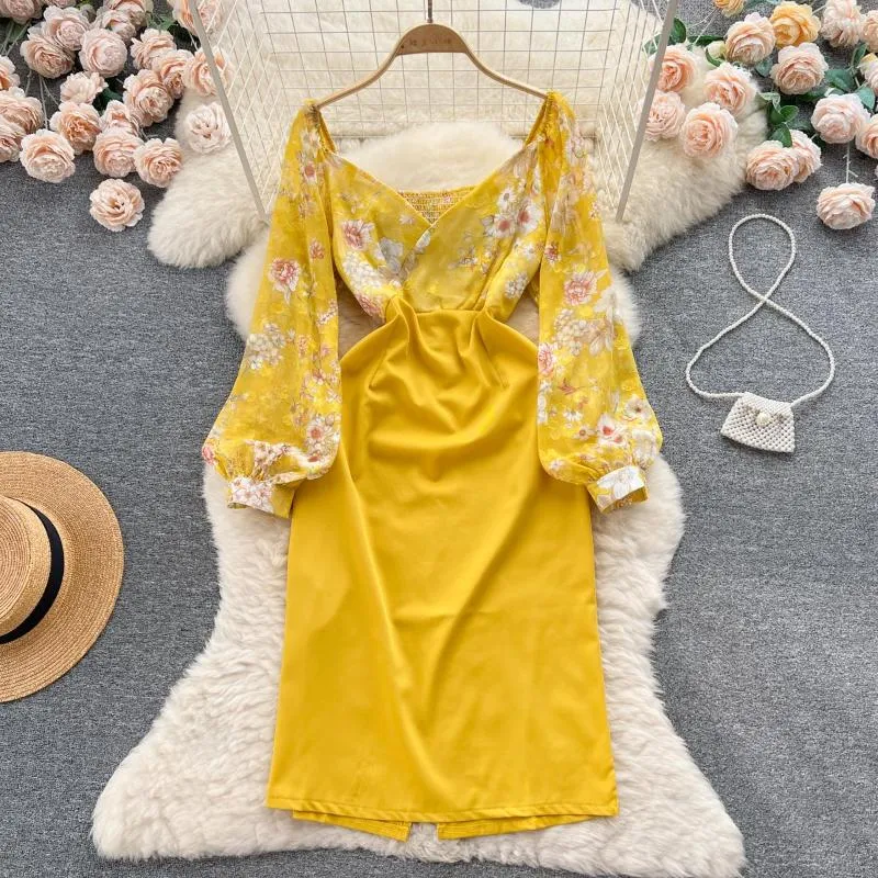 Casual Dresses French Retro Wrap Hip Dress for Women Fashion V Neck Summer Long Sleeve Slim Fiting Clothes Vestidos de Fiesta L224