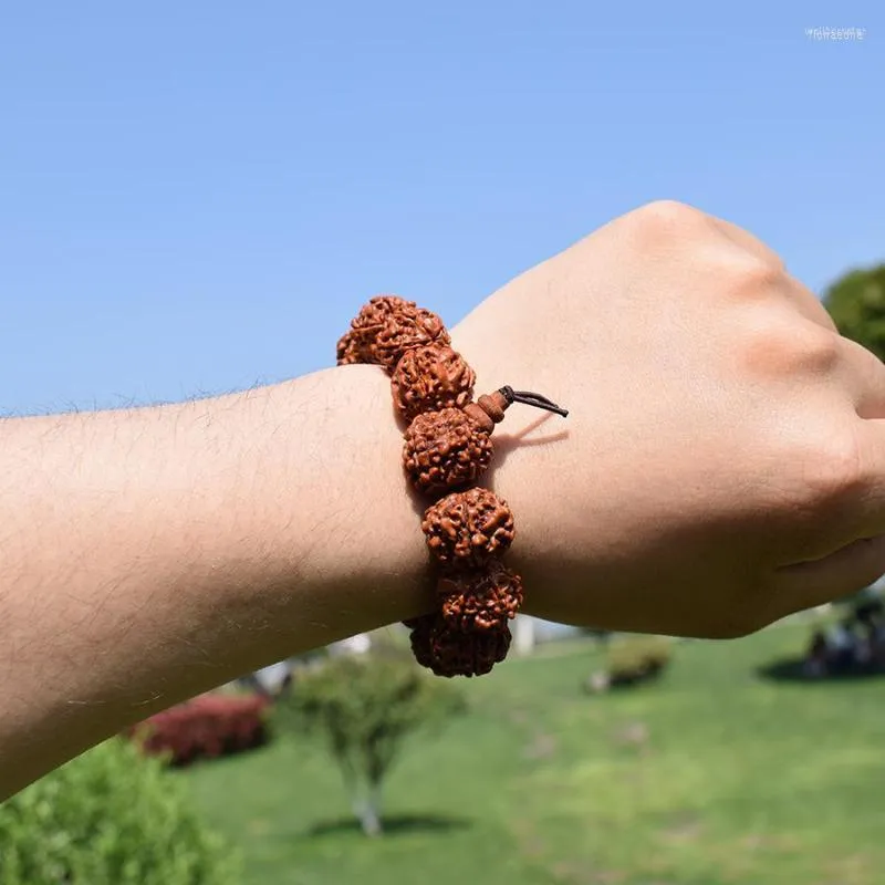 Strand Fashion Nepal Rudraksha Men Bracelet Nature 18mm 6 Mukhi Beads Bracelets Handmade Buddha Meditation Jewelry Gifts