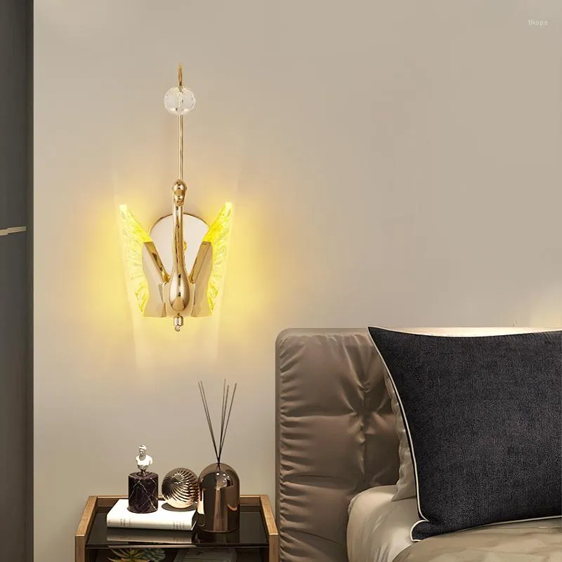 Lampada da parete JMZM Swan Gold Crystal Comodino Camera da letto Soggiorno Decorazioni per la casa Illuminazione per interni a LED