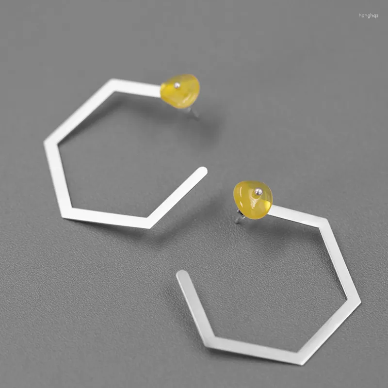 Stud Earrings INATURE 925 Sterling Silver Natural Amber Crystal Geometry For Women Fashion Jewelry