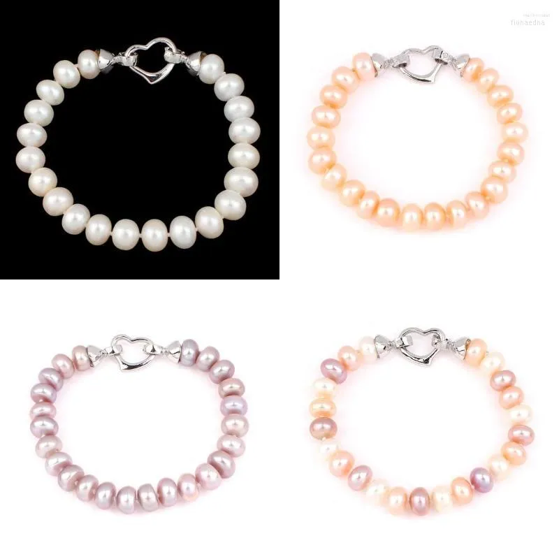 Link Armbänder 7-8mm Natürliche Kartoffel Perle Armband Herz Verschluss 4 Farben Frauen Party Schmuck PB03