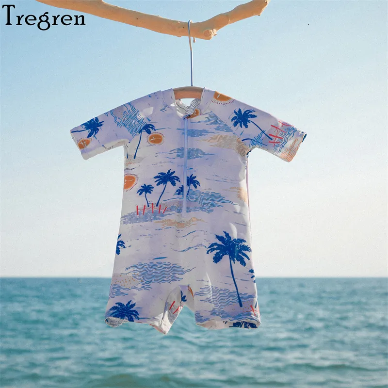 TwoPieces Tregren Toddler Bébé Garçon Fille Rashguard Maillot De Bain Arbre Imprimer À Manches Courtes Zip Up Maillots De Bain D'été Maillot De Bain Pour Enfants 04Y 230628