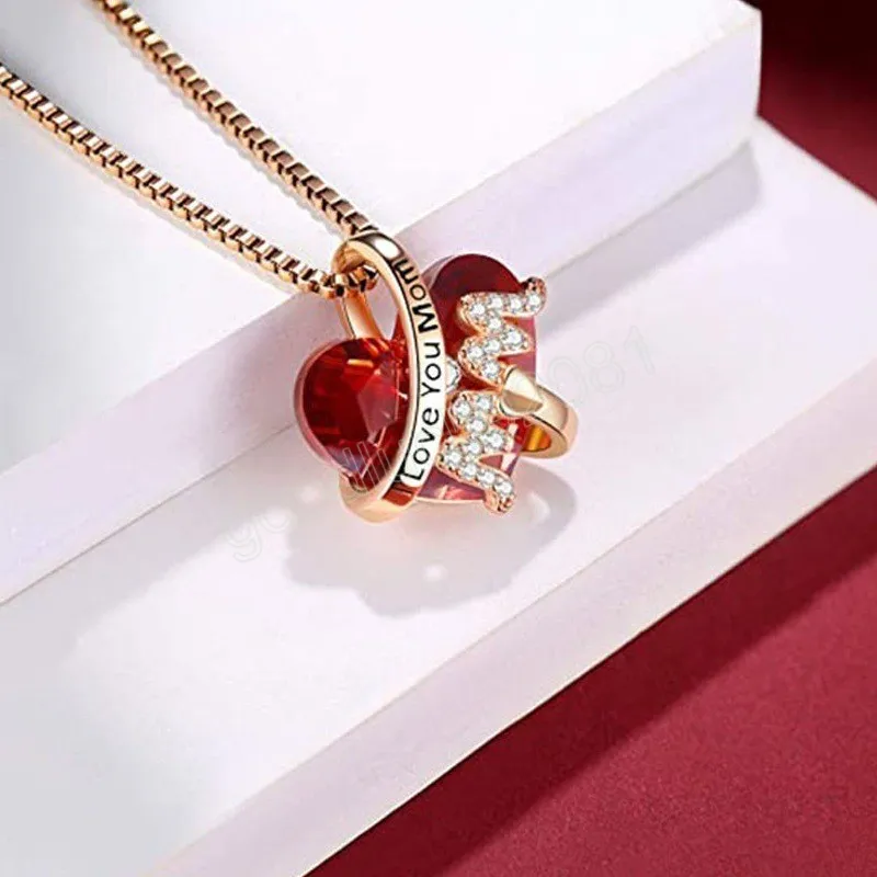 Luxur Designer Mother Necklace Red Heart Crystal Pendant Thanksgiving smycken Halsband Mors dag födelsedagspresent