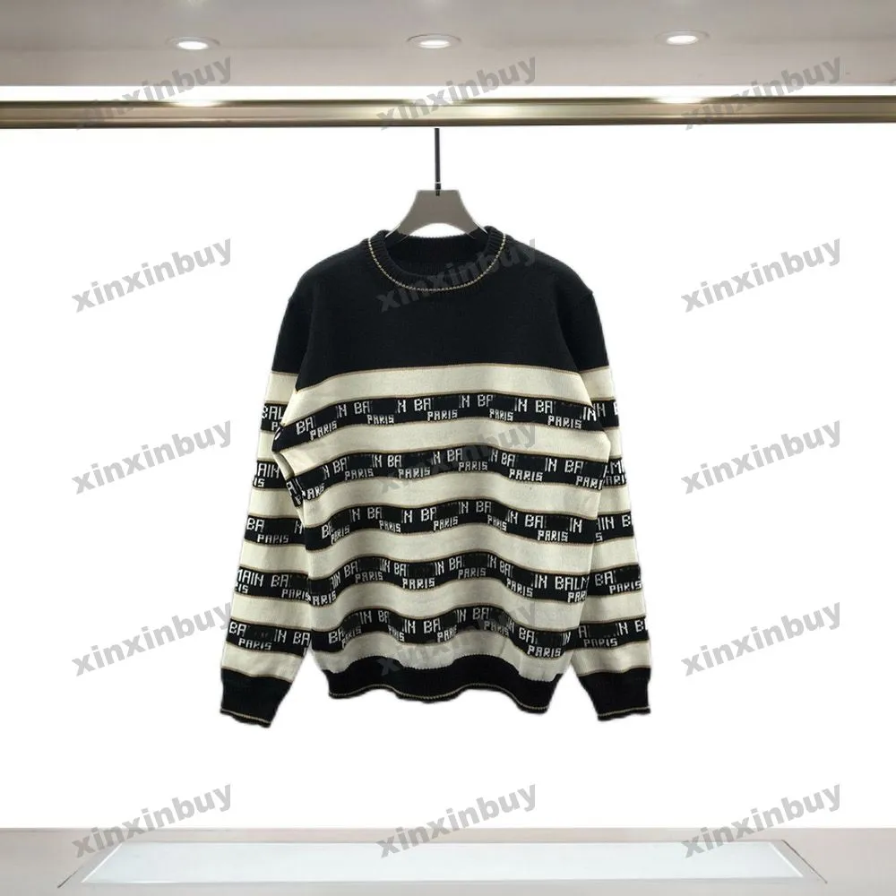 xinxinbuy Hommes femmes designer Sweat à capuche Paris Stripe manches petit pull Jacquard Lettre Paris Apparel noir blanc S-2XL