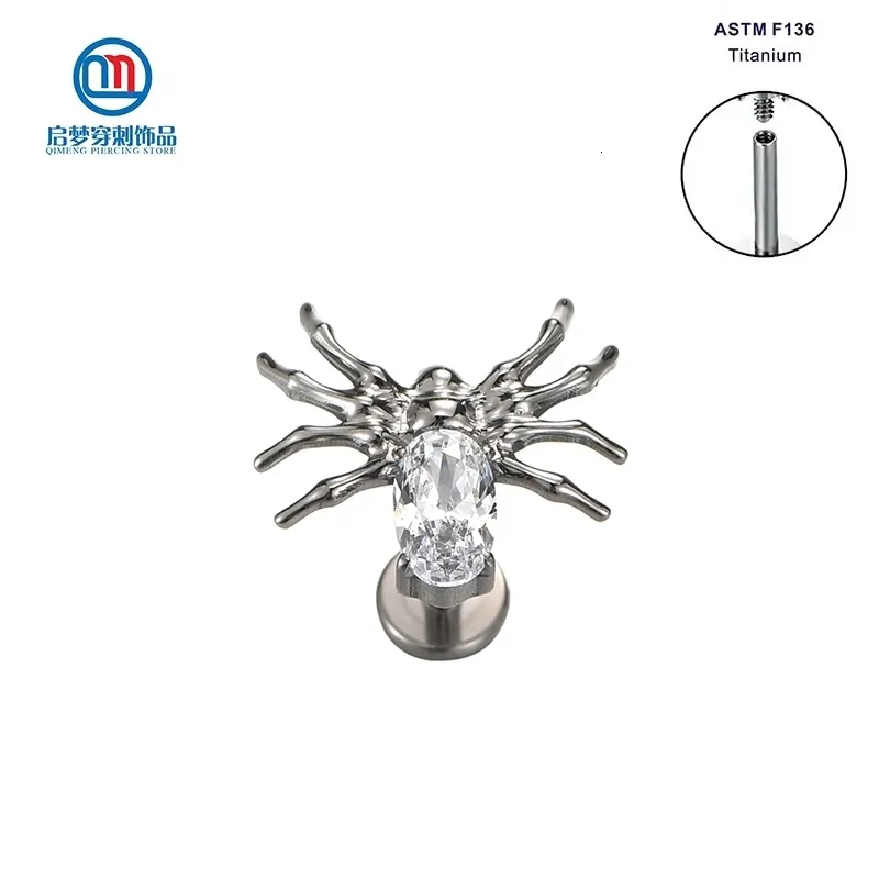 Anéis de botão de sino de umbigo ASTM 36 Aranha com rosca interna com anel labret de zircônia Brinco de lábio Jóia piercing no corpo 230628