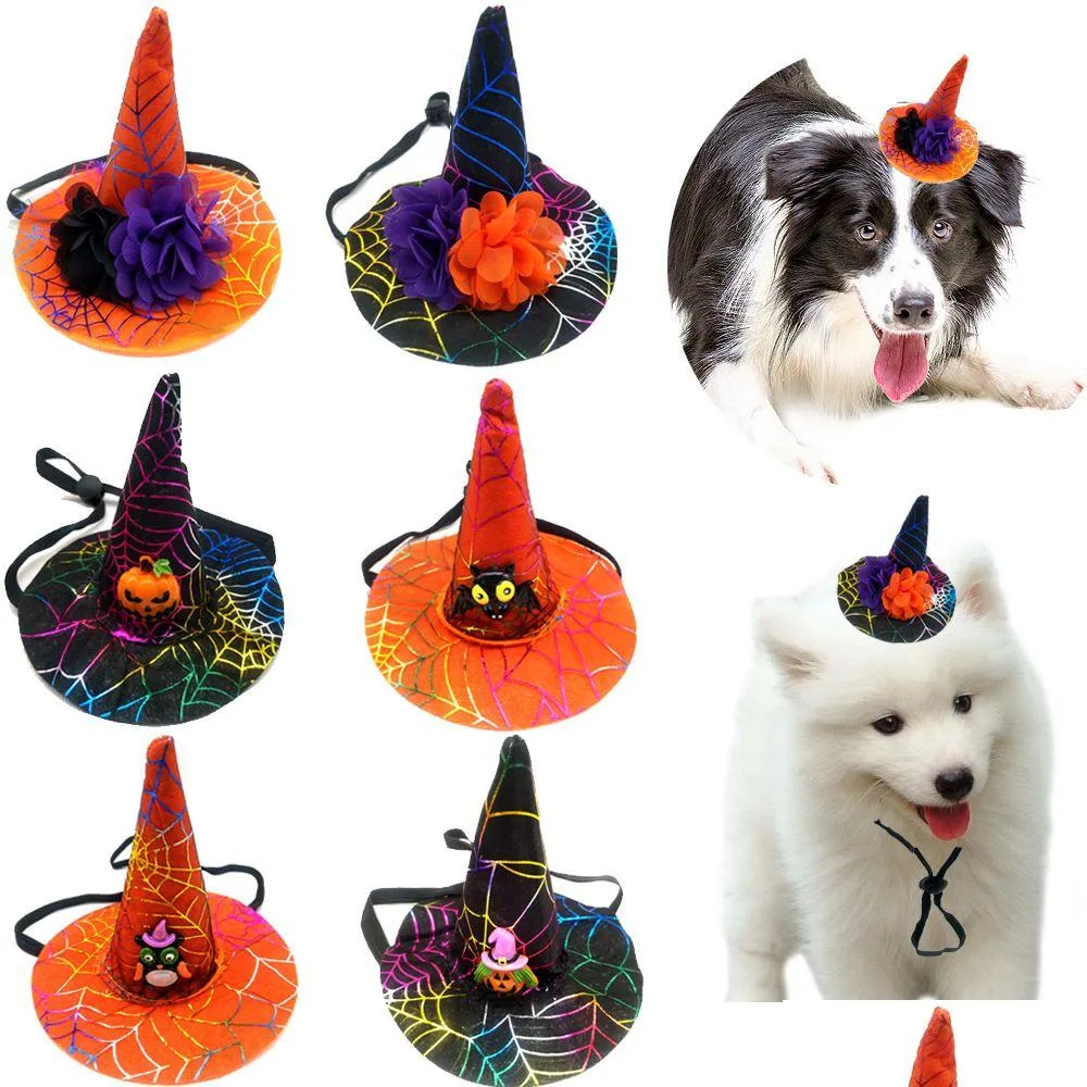 Dog Apparel Halloween Pet Hats With Pumpkin Bat Owl Ornaments Cat Dogs Caps Costume Party Puppy Kitty Head Decoration Xbjk2109 Drop Dhuiz