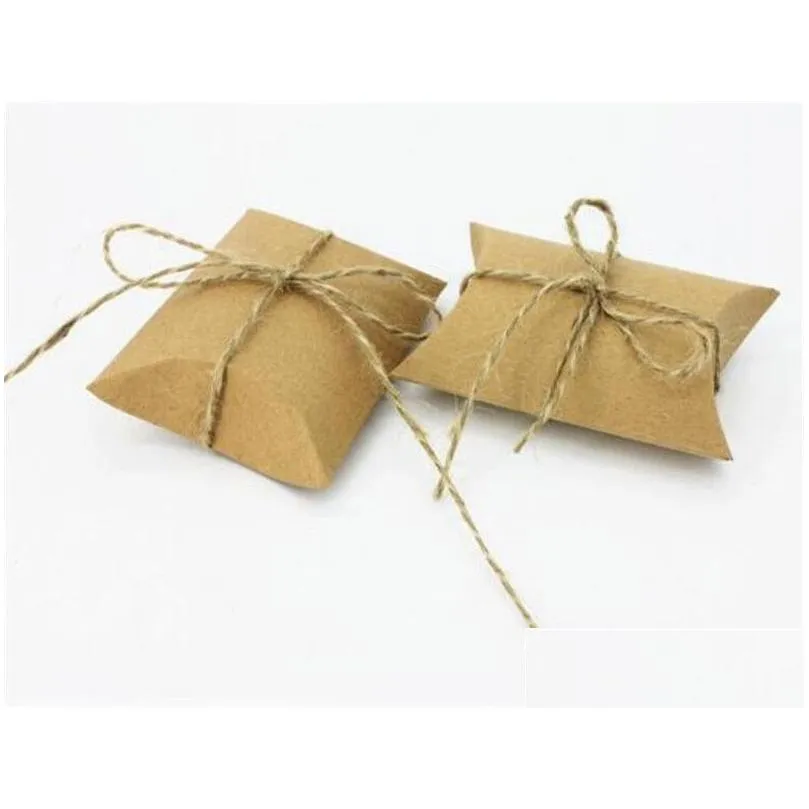 Gift Wrap Event Cute Kraft Paper Pillow Favor Box Wedding Party Favor Candy Boxar Väskor Supply Drop Delivery Home Garden Festive Supp Dhypw