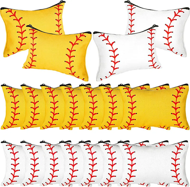 DHL100PCS Torebki kosmetyczne płótno żółte białe baseball zamek błyskawiczny torba do przechowywania podróży