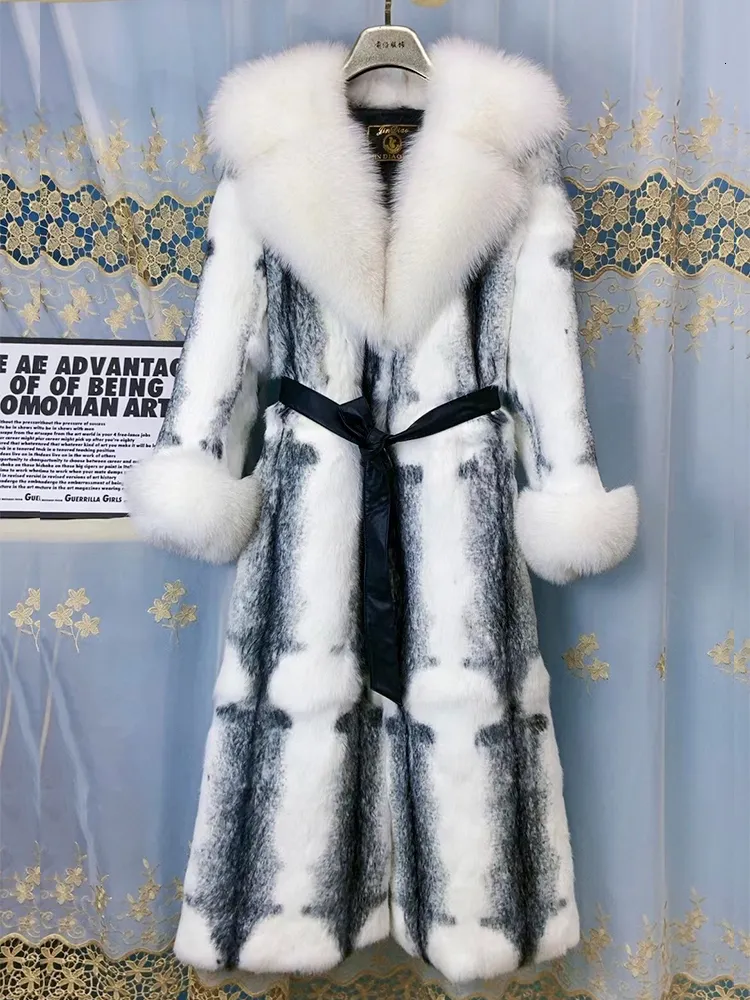 Women Blends Winter Women Real Fur Coat X lunga giacca di coniglio naturale con polsini al collo Moda donna 230628