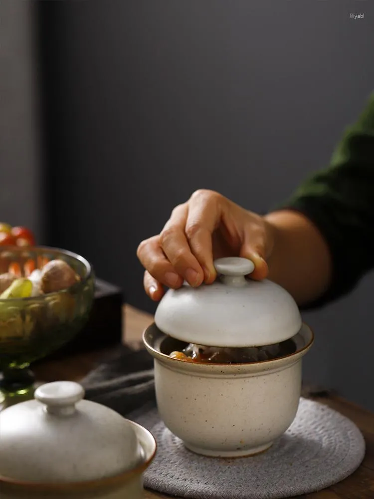 Kommen Japanse Stijl Stoofpot Huishoudelijke Keramische Pot Gestoomde Ei Gestoofde Stoare Met Deksel Siroop Servies CN (Oorsprong)