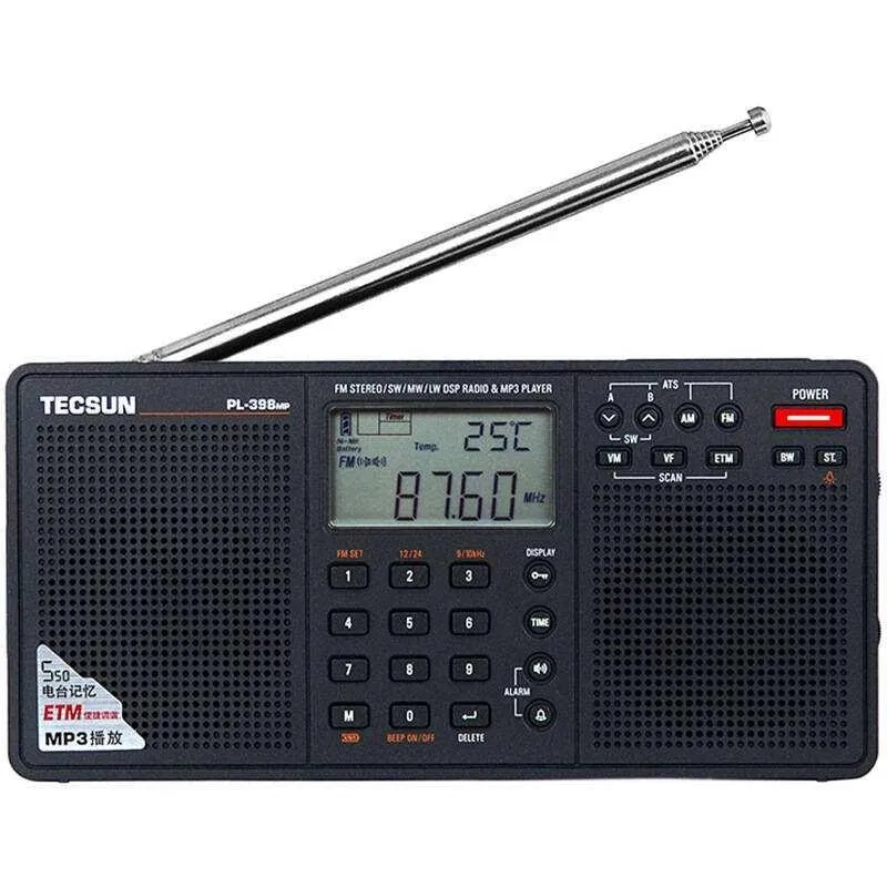 Players Tecsun Pl398mp Stereo Radio Portatil Am Fm Full Band Digital Tuning with Etm Ats Dsp Dual Speakers Receiver Mp3 Player